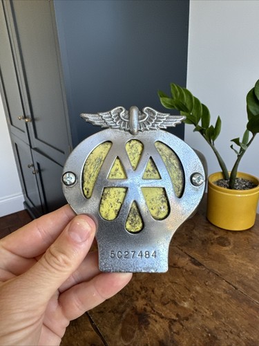 Vintage chrome enamel aa car - vintage,