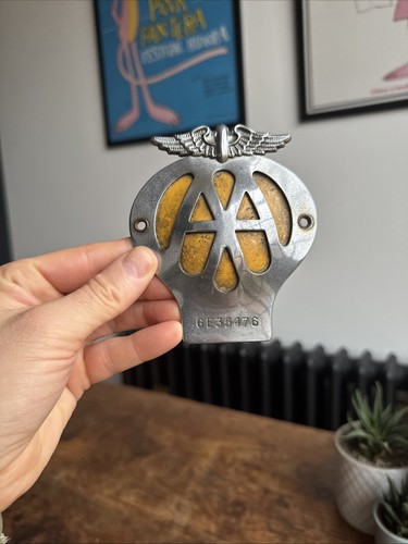 Vintage chrome enamel aa car - vintage, /